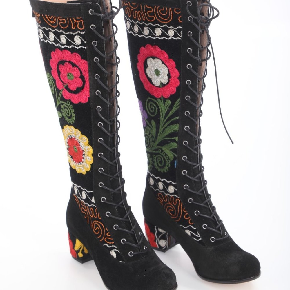 Victorian Boots, Suzani Boots, Vintage Boots, Custom Made, Genuine Leather, Lace